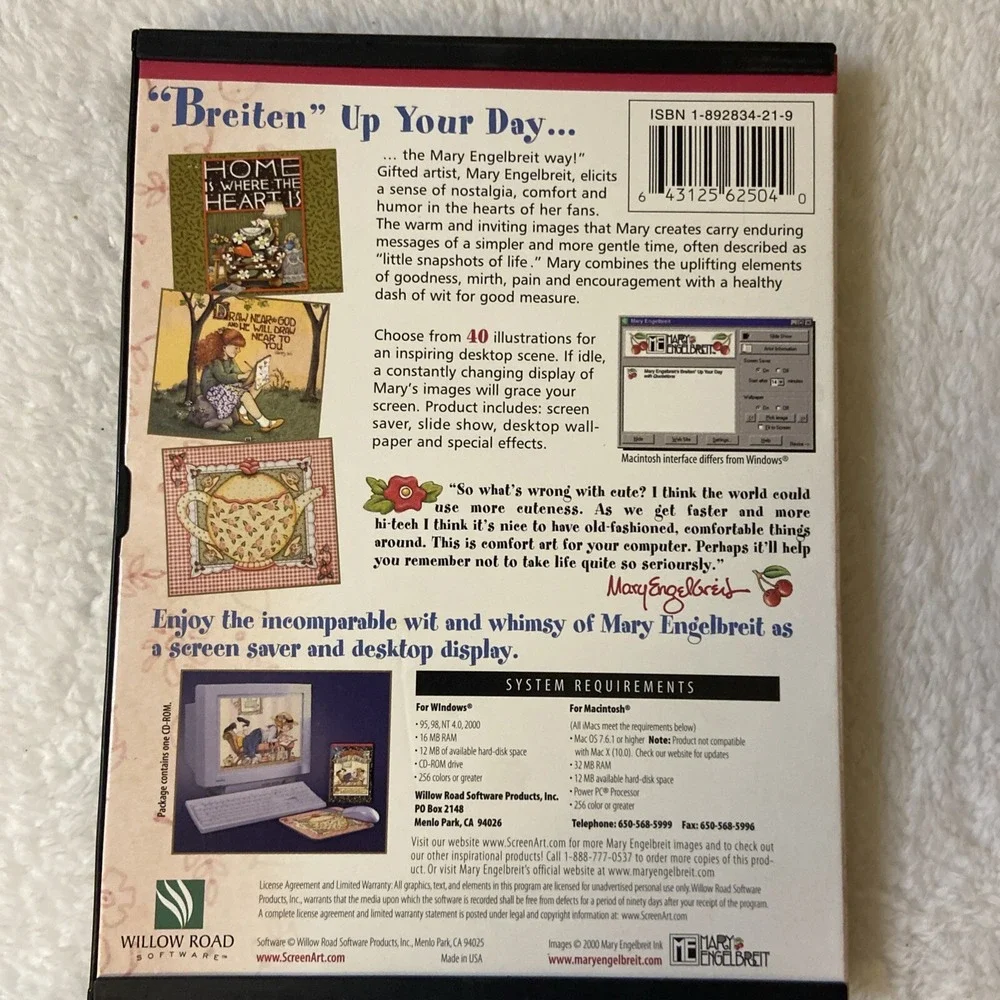 Mary Englebreit CD Rom Computer Screen Saver Breiten Up‎ Your Day 2000 Rare Art